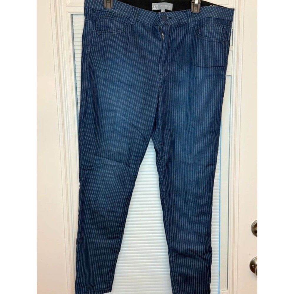 Wit & Wisdom Size 16 Navy Blue Pinstripe Slim Straight Pants